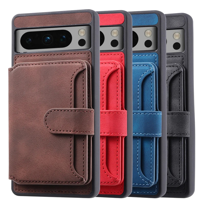 Vintage PU Leather Wallet Stand Case with Card Holder for Google Pixel 8 Series