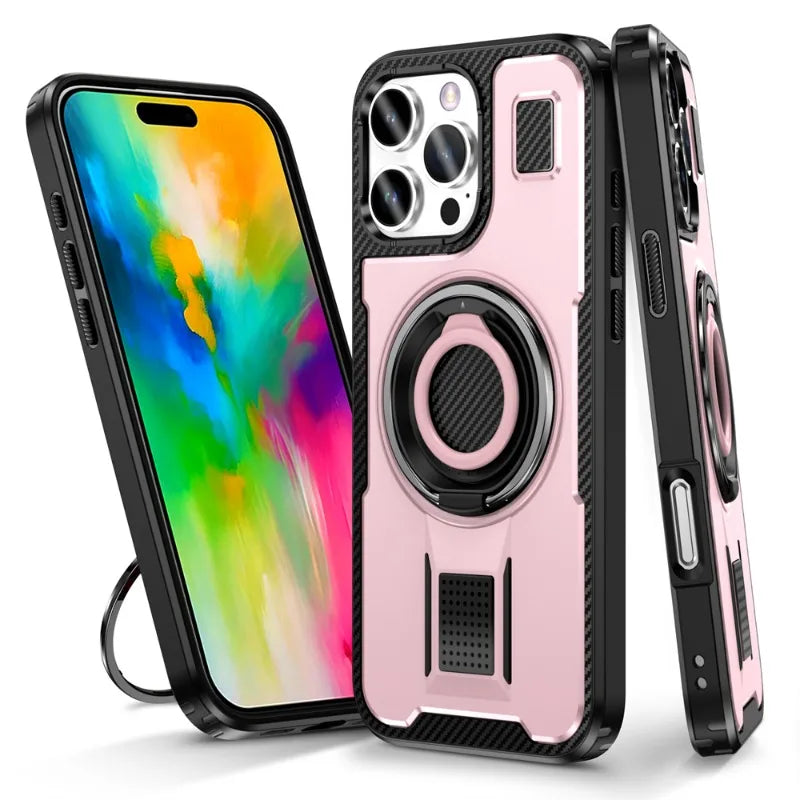 Shockproof PC Case with Rotatable Metal Holder for iPhone 16 Series