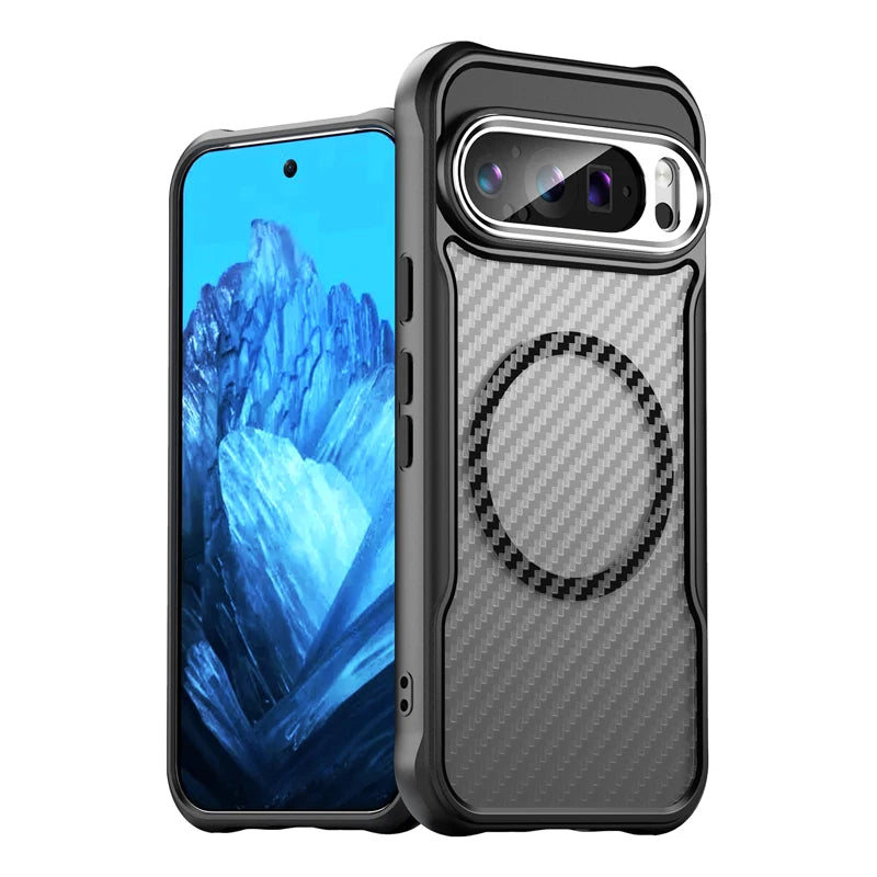 Magnetic Frosted Carbon Fiber Pattern Case for Google Pixel 9 Series – Sleek & Durable Protection