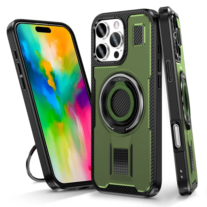 Shockproof PC Case with Rotatable Metal Holder for iPhone 16 Series