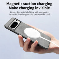 Magnetic Skin Leather Matte Case with Wireless Charging Ring for Google Pixel 8 Series