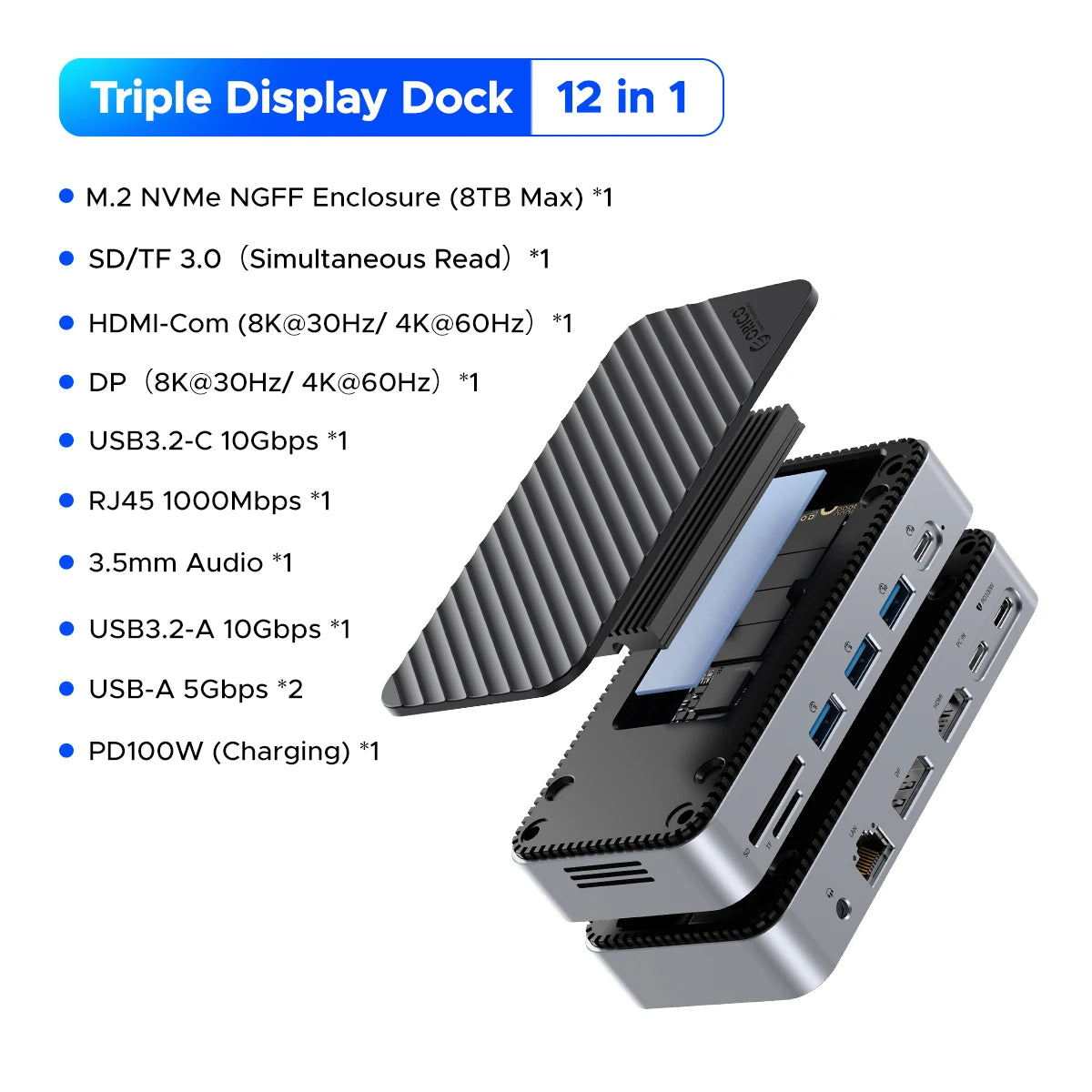 ORICO M2P11 USB-C Display Hub and SSD Enclosure with Cooling Fan