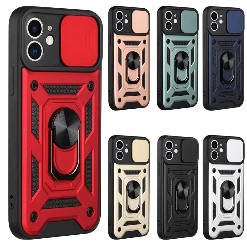 Luxury Military-Grade Slide Camera Lens Protection Armor Case for iPhone 15 Series