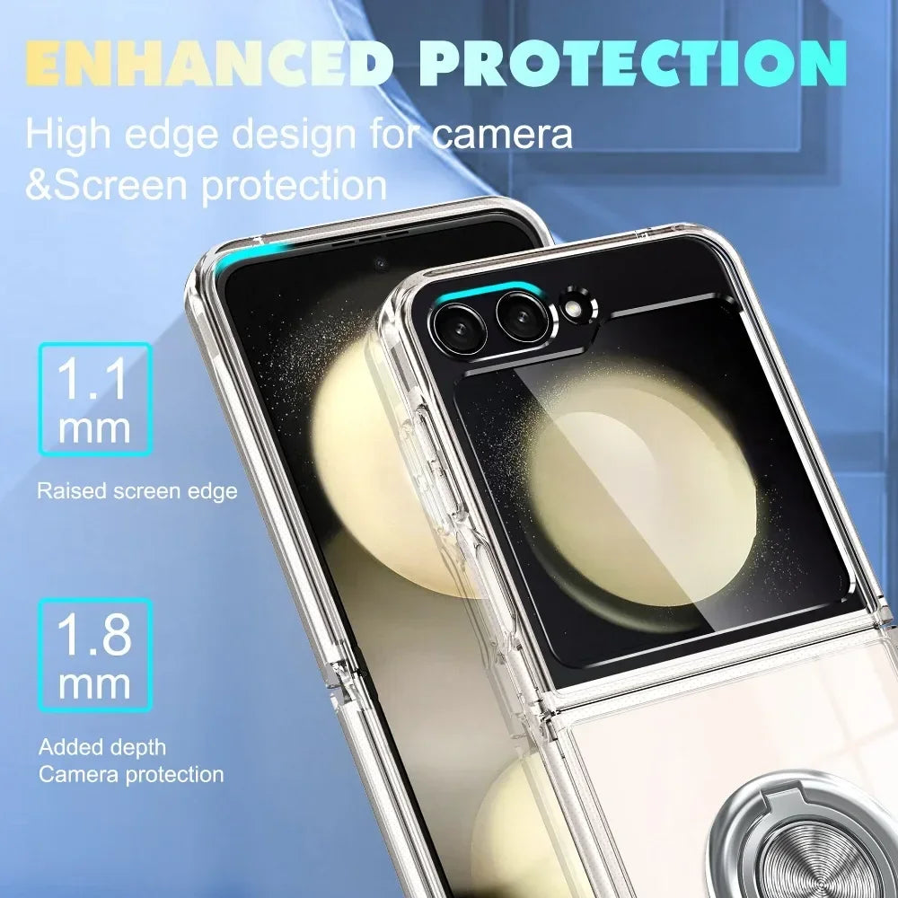 Shockproof Clear Case with Ring Holder Stand for Samsung Galaxy Z Flip 6