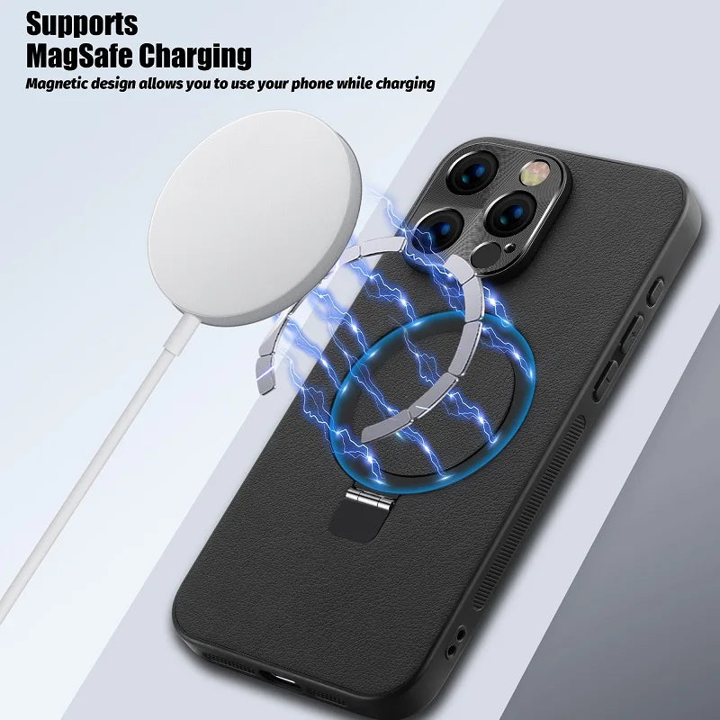 Minimalist Pure Color Leather Magnetic Wireless Charging Phone Case for iPhone 14 Series