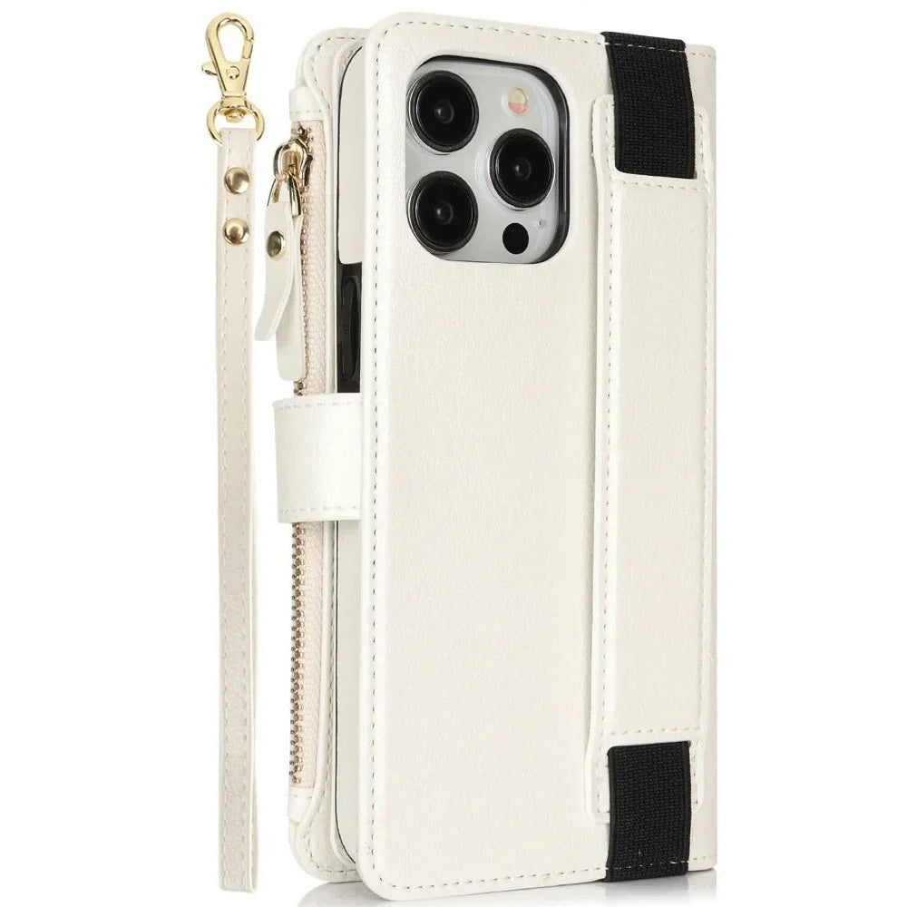 Leather Zipper Wallet Phone Case with Card Holder & Wrist Strap for iPhone 16 Series – Stylish Convenience