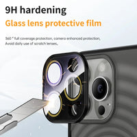 Luxury Shockproof Matte Case with Glass Lens Protector & Metal Buttons for iPhone 16 Series