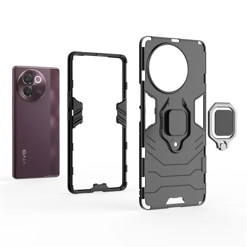 PC Protective Phone Bumper Case with Finger Ring Stand Holder for Vivo V30E 5G