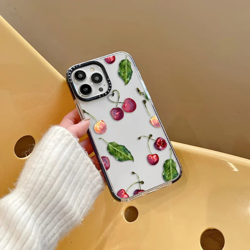 Cherry Banana Watermelon Pattern Soft TPU Shockproof Back Case for iPhone 15 Series