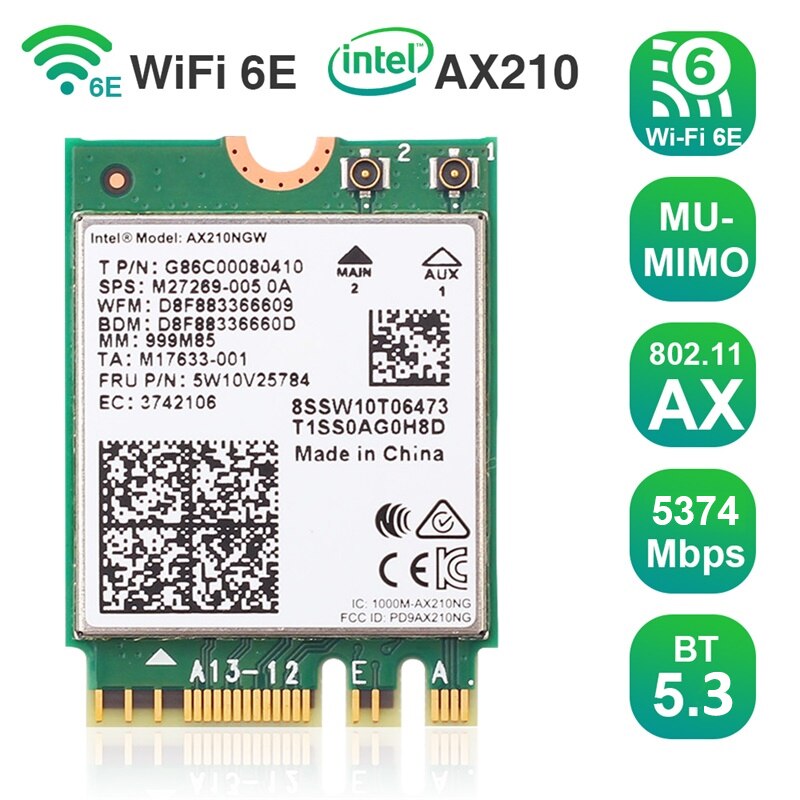 EDUP 5374Mbps Intel AX210 WiFi 6E Bluetooth 5.3 Dual-Band 2.4GHz/5GHz Adapter for Laptops