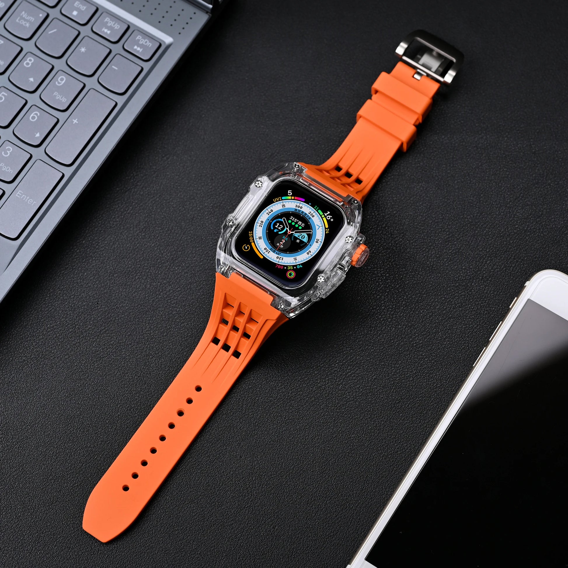 Transparent Luxury Case with Stainless Steel Buckle Band for Apple Watch