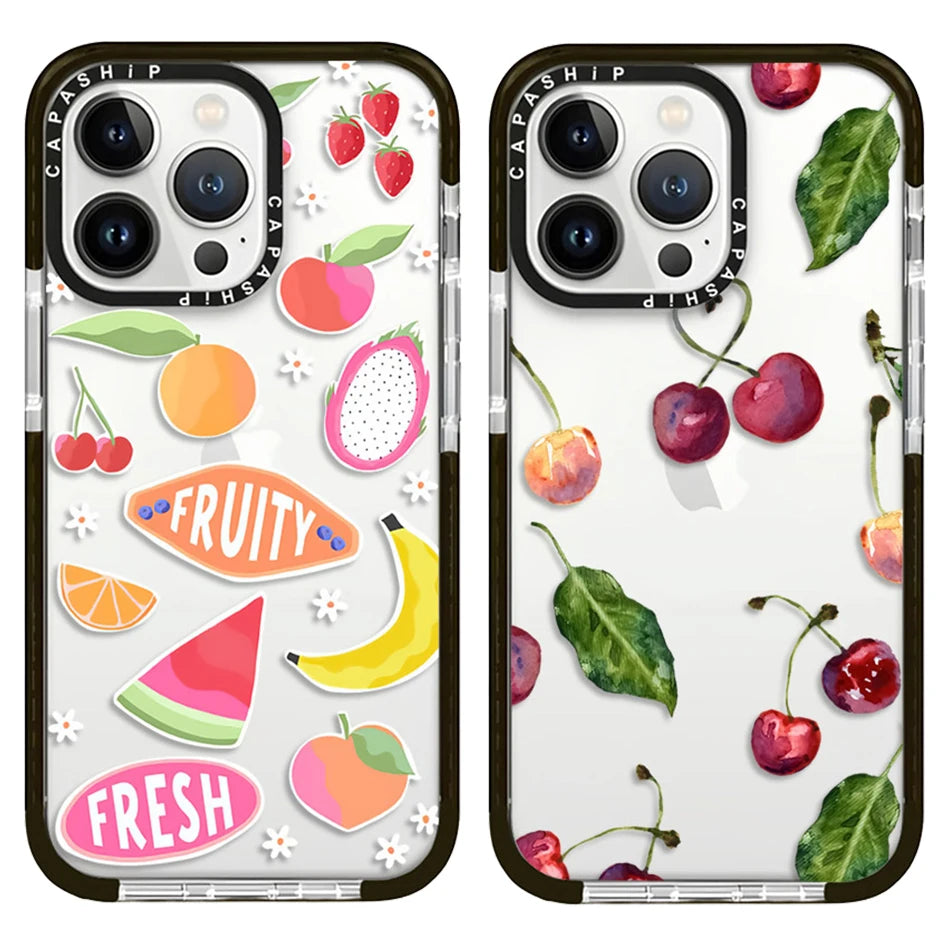 Cherry Banana Watermelon Pattern Soft TPU Shockproof Back Case for iPhone 15 Series