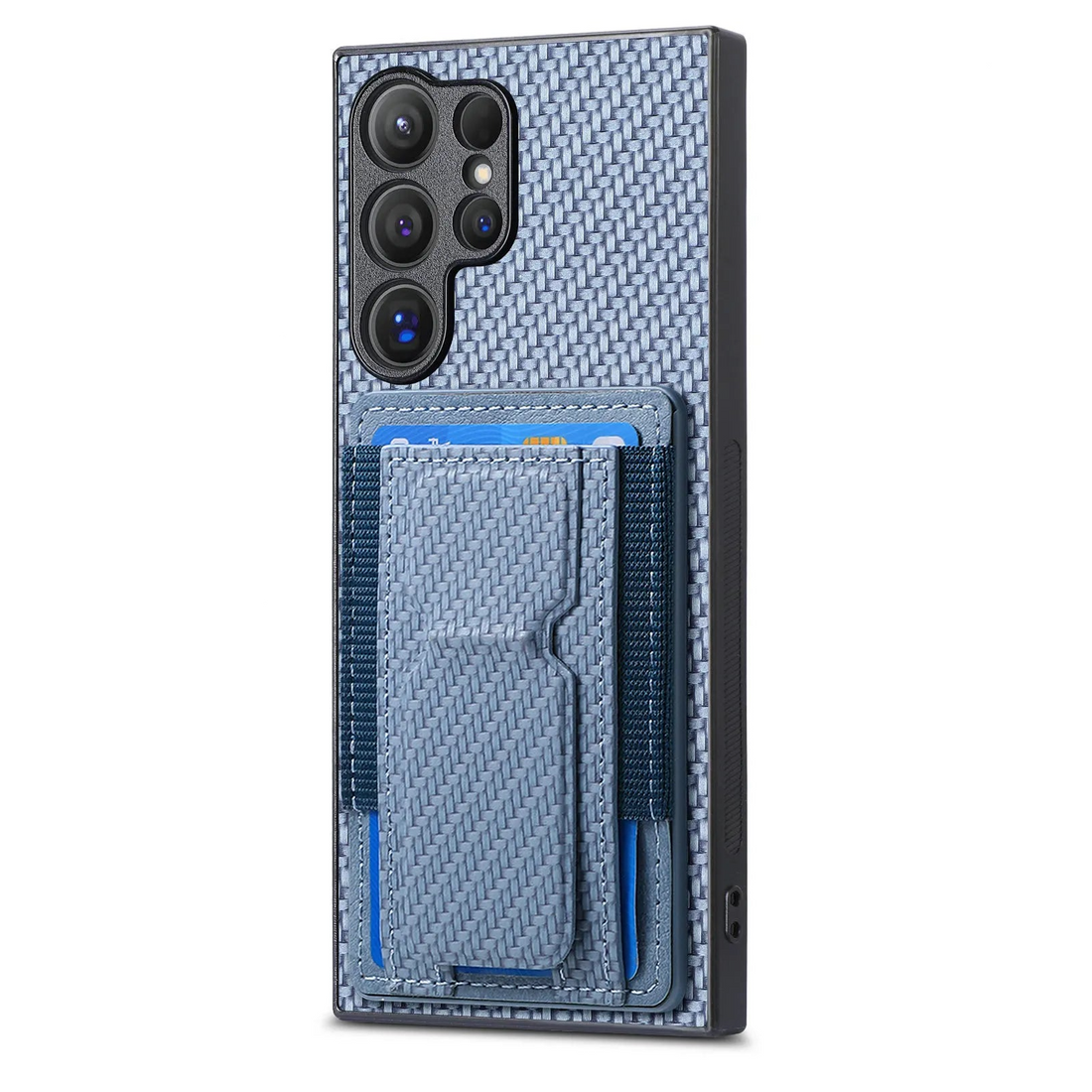 Carbon Fiber Vertical Wallet Case with Foldable Kickstand and Card Slots for Samsung Galaxy S24 Series