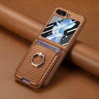 2-in-1 Ring Holder Magnetic Carbon Fiber Wallet Case with Card Slot for Samsung Galaxy Z Flip 6