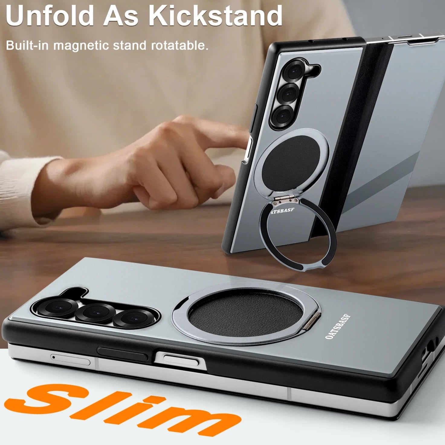 Full Coverage Protective Case with 360° Rotation & Magnetic Kickstand for Samsung Galaxy Z Fold 6