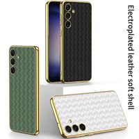 Electroplated Skin Woven Leather Phone Case for Samsung Galaxy S23 Ultra