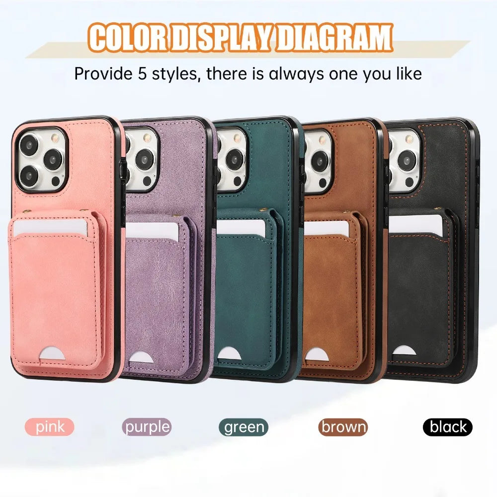 Flip Wallet PU Leather Phone Case with Crossbody Strap and Card Slot for iPhone 16 Series – Stylish & Functional