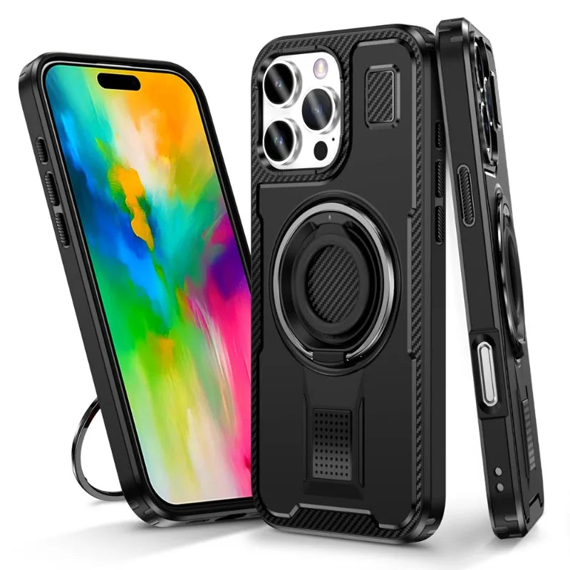 Shockproof PC Case with Rotatable Metal Holder for iPhone 16 Series