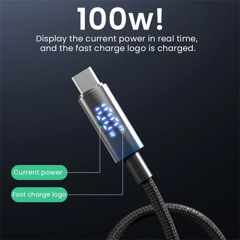 USLION PD 100W Digital Display USB Type-C Cable – Fast Charging & Data Transfer