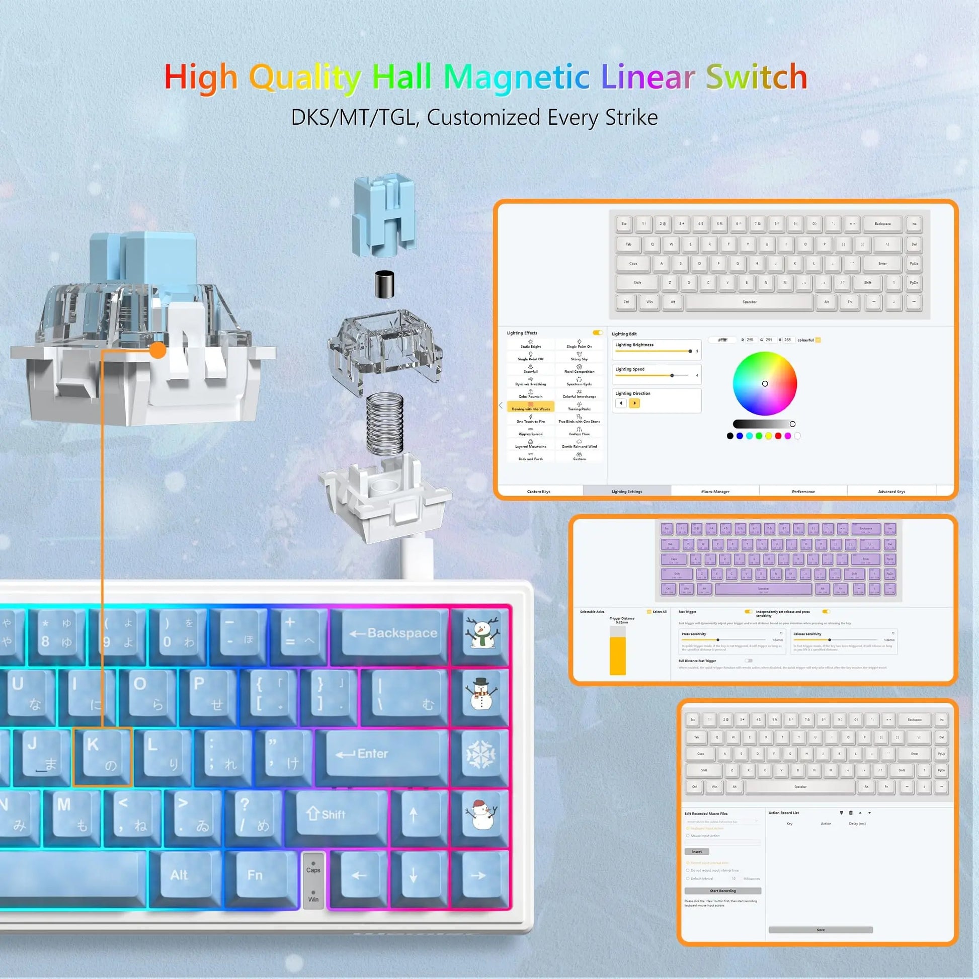 Womier 67 Keys Hall Effect Snow and Ice Rapid Trigger RGB Mechanical Keyboard