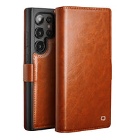 Premium Natural Cowhide Leather Flip Wallet Case for Samsung Galaxy S25 Series