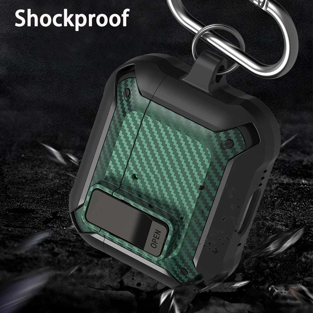 Carbon Fiber Texture Silicone + PC Shockproof Earphone Case for AirPods 4