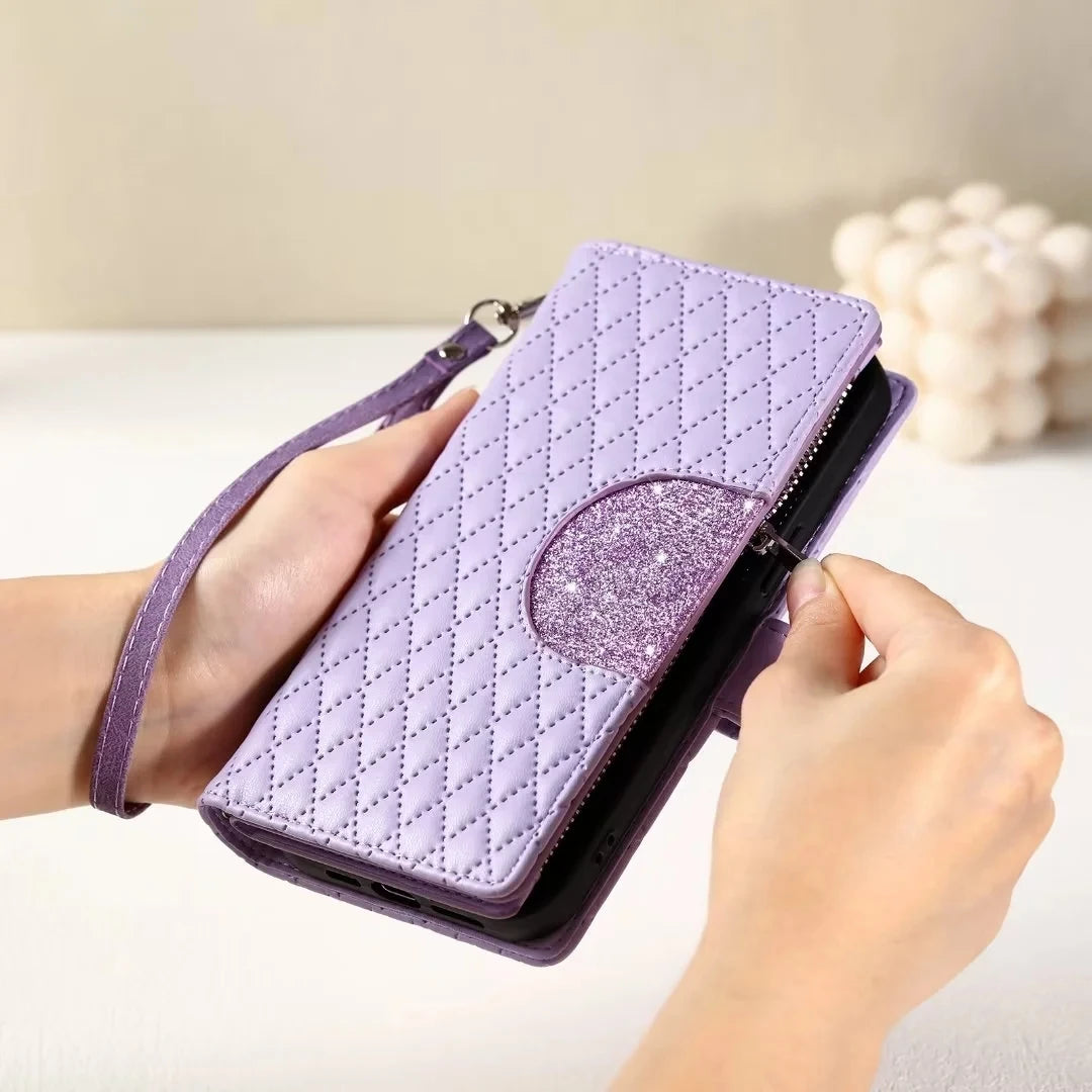 Zipper Wallet Flip Leather Phone Case with Long Lanyard for Samsung Galaxy S24 Series