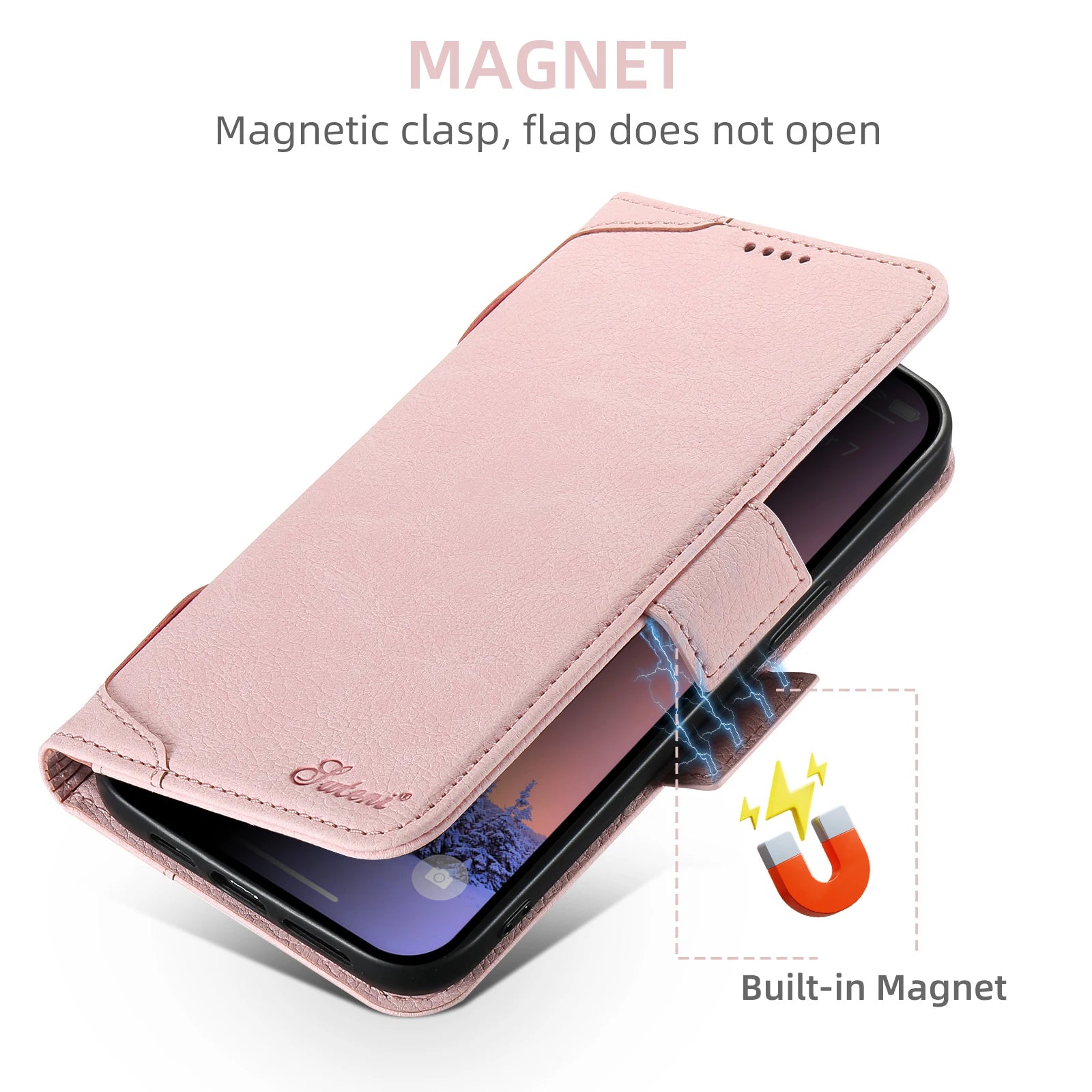 Magnetic Leather Wallet Case with Card Slots for iPhone 15 Series