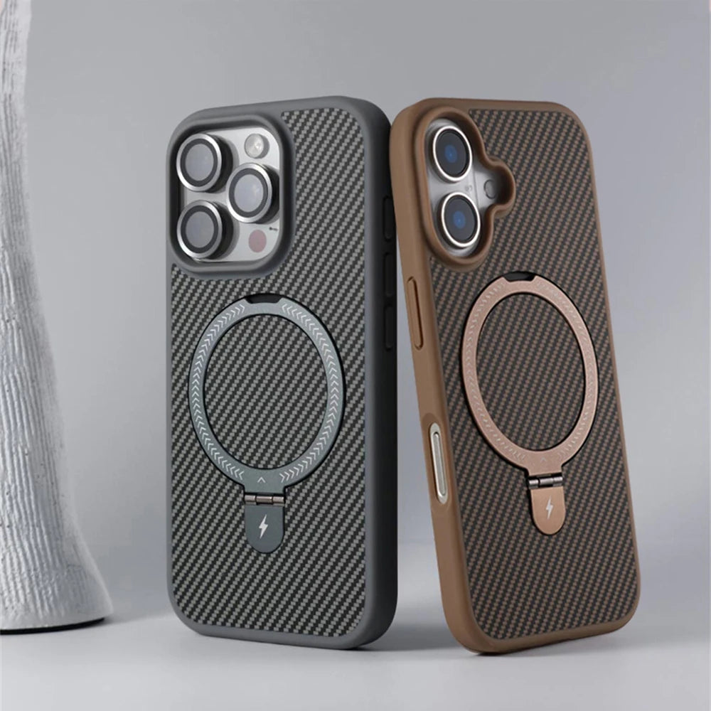 Carbon Fiber Pattern MagSafe Holder Case for iPhone 15 Series