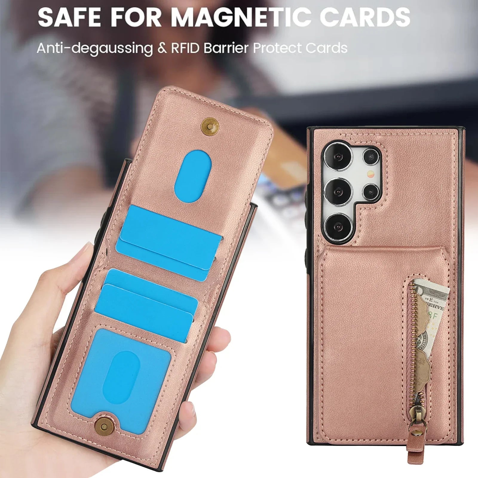 2-in-1 Magnetic Case with Detachable Card Holder & Zipper Wallet for Samsung Galaxy S24 Series