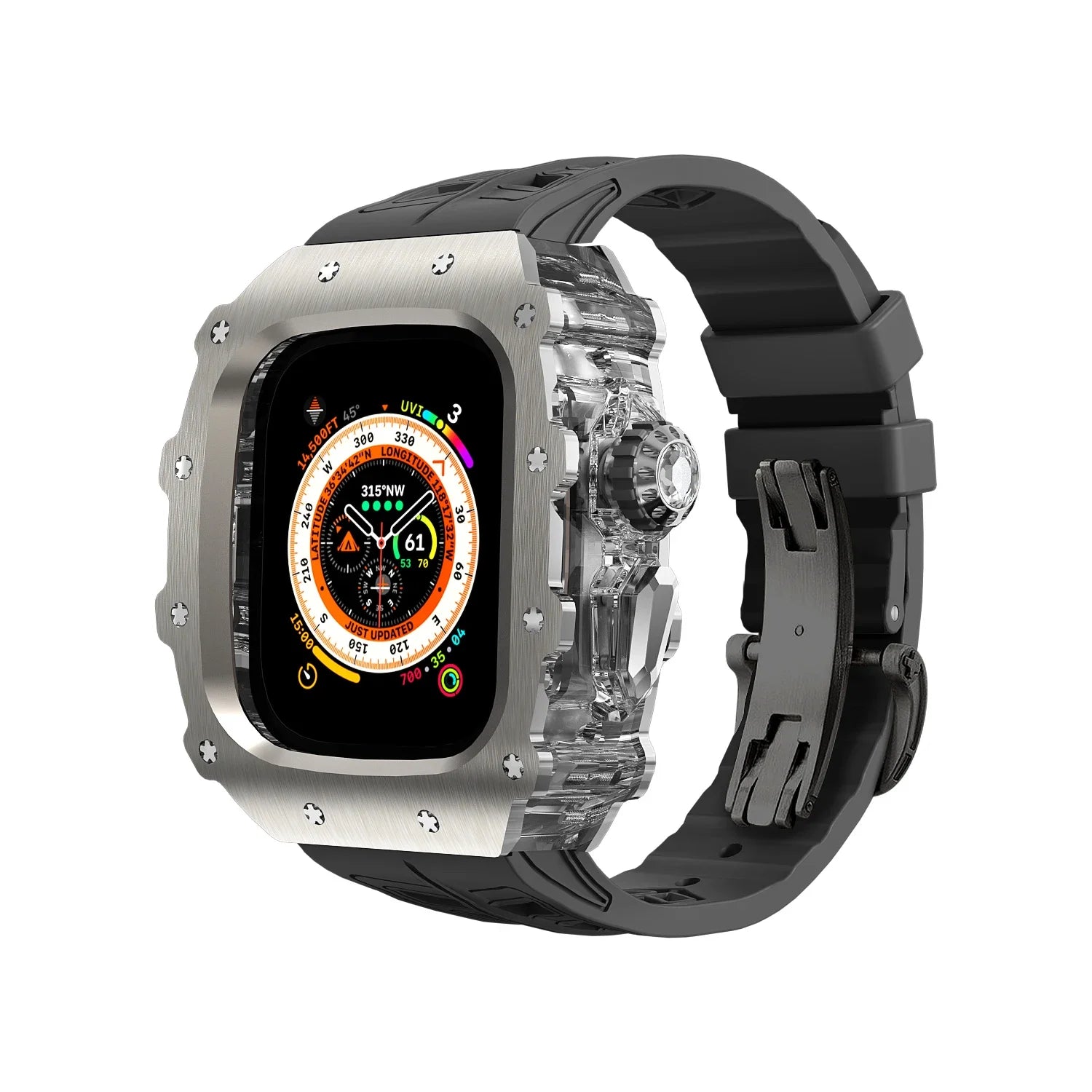 Transparent Titanium Case with Glacier Bezel Modification Kit for Apple Watch Ultra 1/2