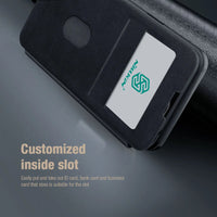 Leather Flip Case with Card Pocket and Slide Camera Cover for iPhone 15 Series