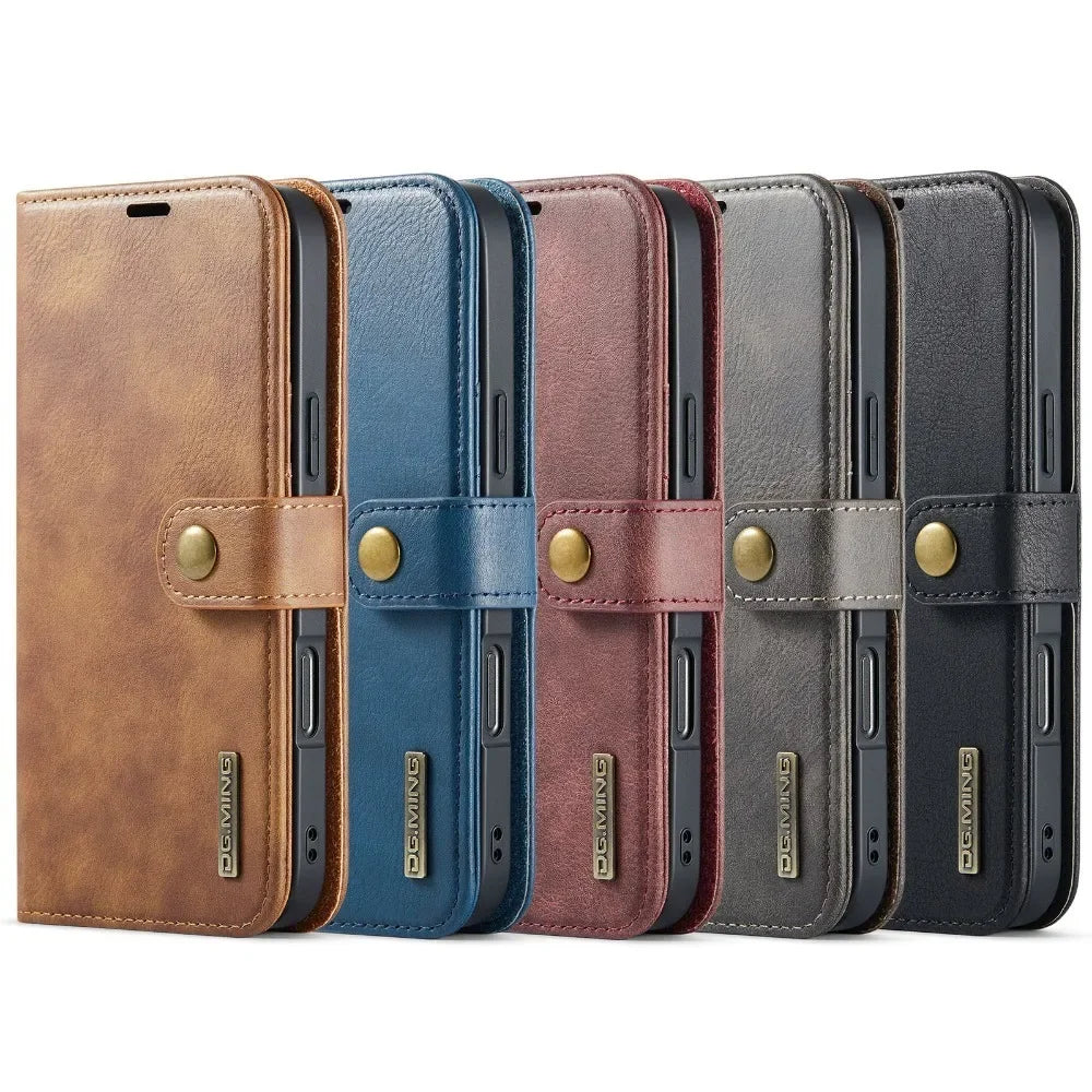 Detachable Magnetic Leather Wallet Case with Card Holder for iPhone 15 Series