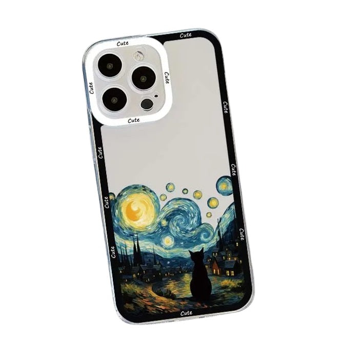 Starry Sky Cat Clear Soft Back Cover Phone Case for iPhone 15 Series