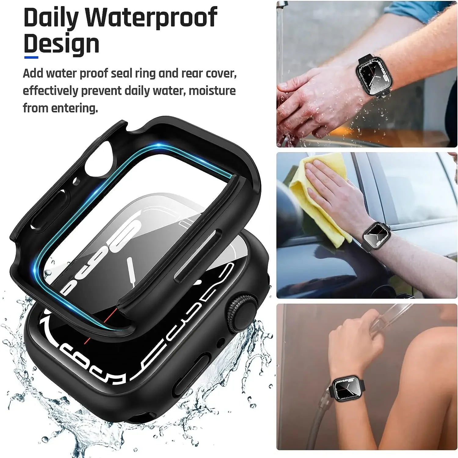 Full Body Waterproof Case with Tempered Glass Screen Protector for Apple Watch