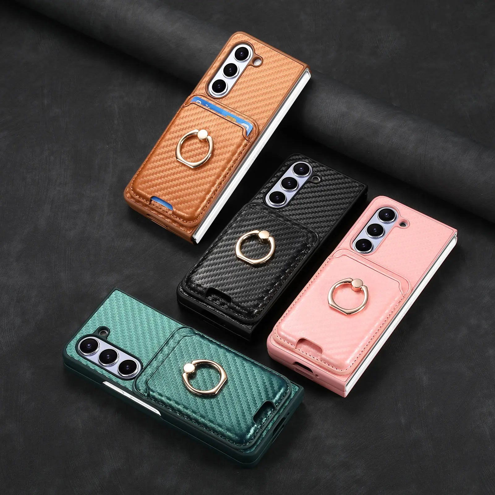 2-in-1 Ring Holder Magnetic Carbon Fiber Wallet Case with Card Slot for Samsung Galaxy Z Fold 5