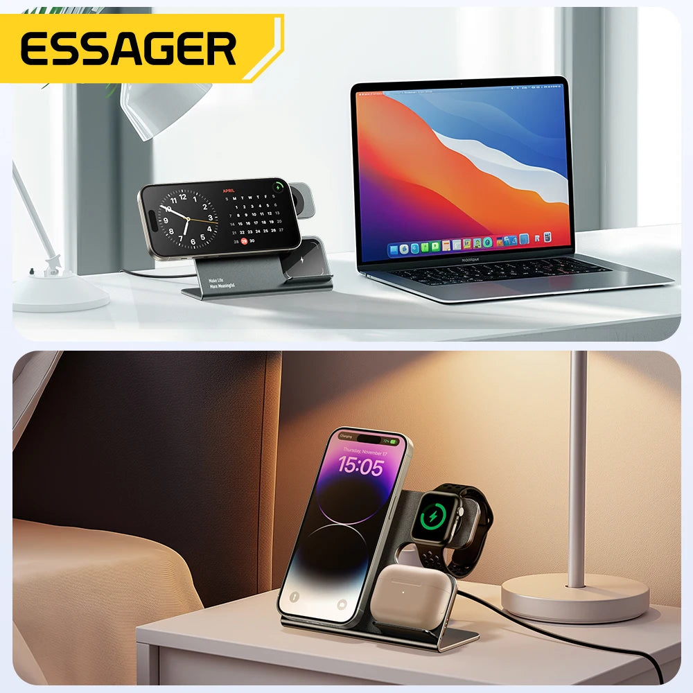 Essager 3-in-1 15W Magnetic Wireless Desktop Charger – Fast, Convenient Charging