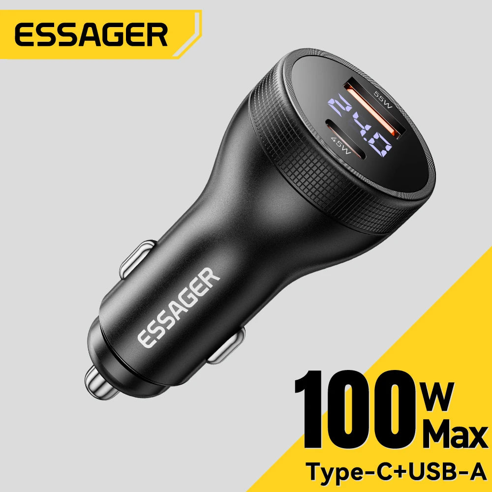 Essager 100W USB-C Car Charger with Digital Display