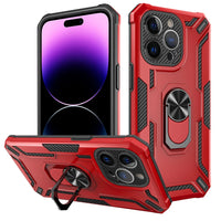 Carbon Fiber Armor Shockproof Phone Case with Ring Holder Stand for iPhone 14 Series