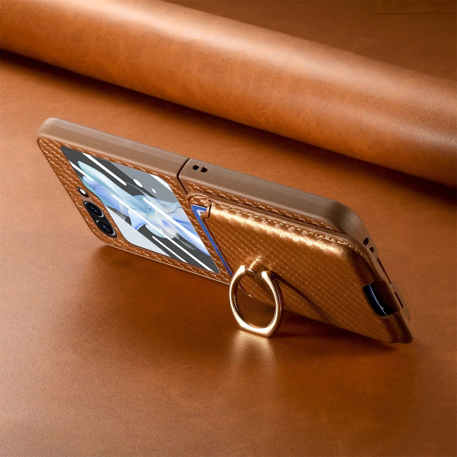 2-in-1 Ring Holder Magnetic Carbon Fiber Wallet Case with Card Slot for Samsung Galaxy Z Flip 6