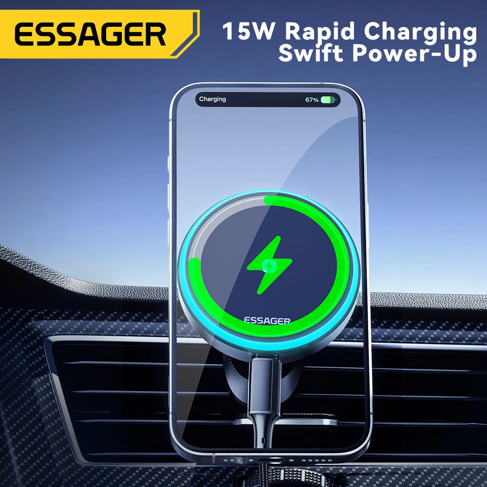 Essager Magnetic 15W Wireless Car Charger & Phone Holder with LED Light