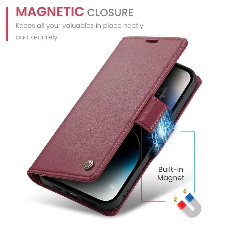 Luxury Leather Wallet Flip Case for iPhone 15 Series