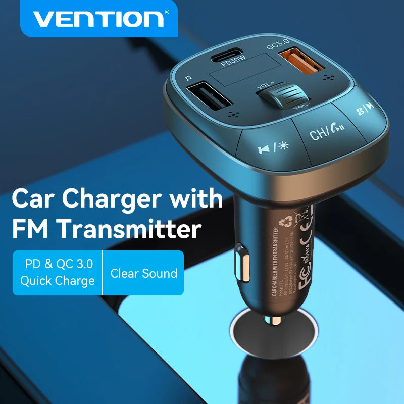 Vention FM Transmitter and Quick Charge Car Charger