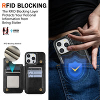 RFID Blocking Magnetic Leather Wallet Cover with Anti-Theft Protection for iPhone 14 Series
