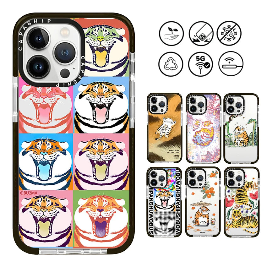 Cute Cartoon Chubby Tiger Soft TPU Shockproof Case for iPhone 16 Series