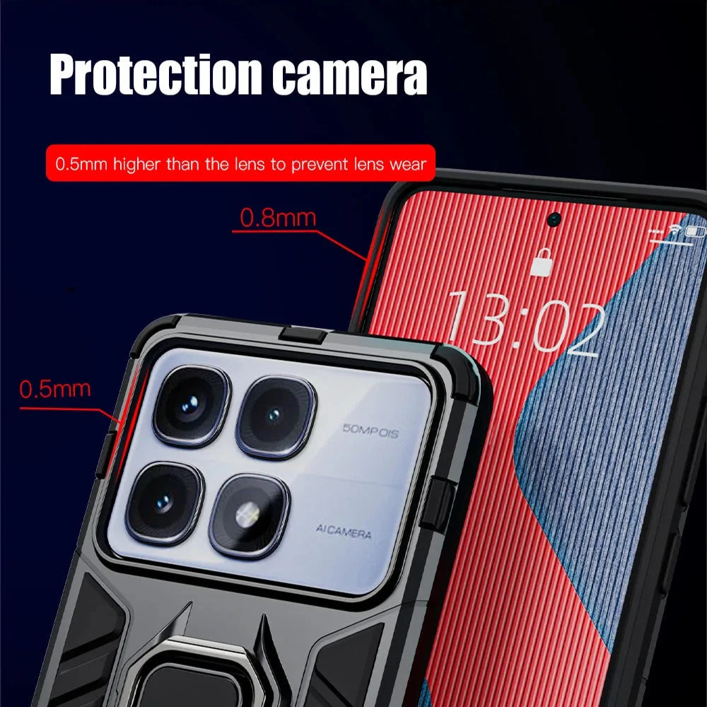 Shockproof Armor Case with Metal Ring Stand for Xiaomi 14T Series – Rugged Protection & Versatility