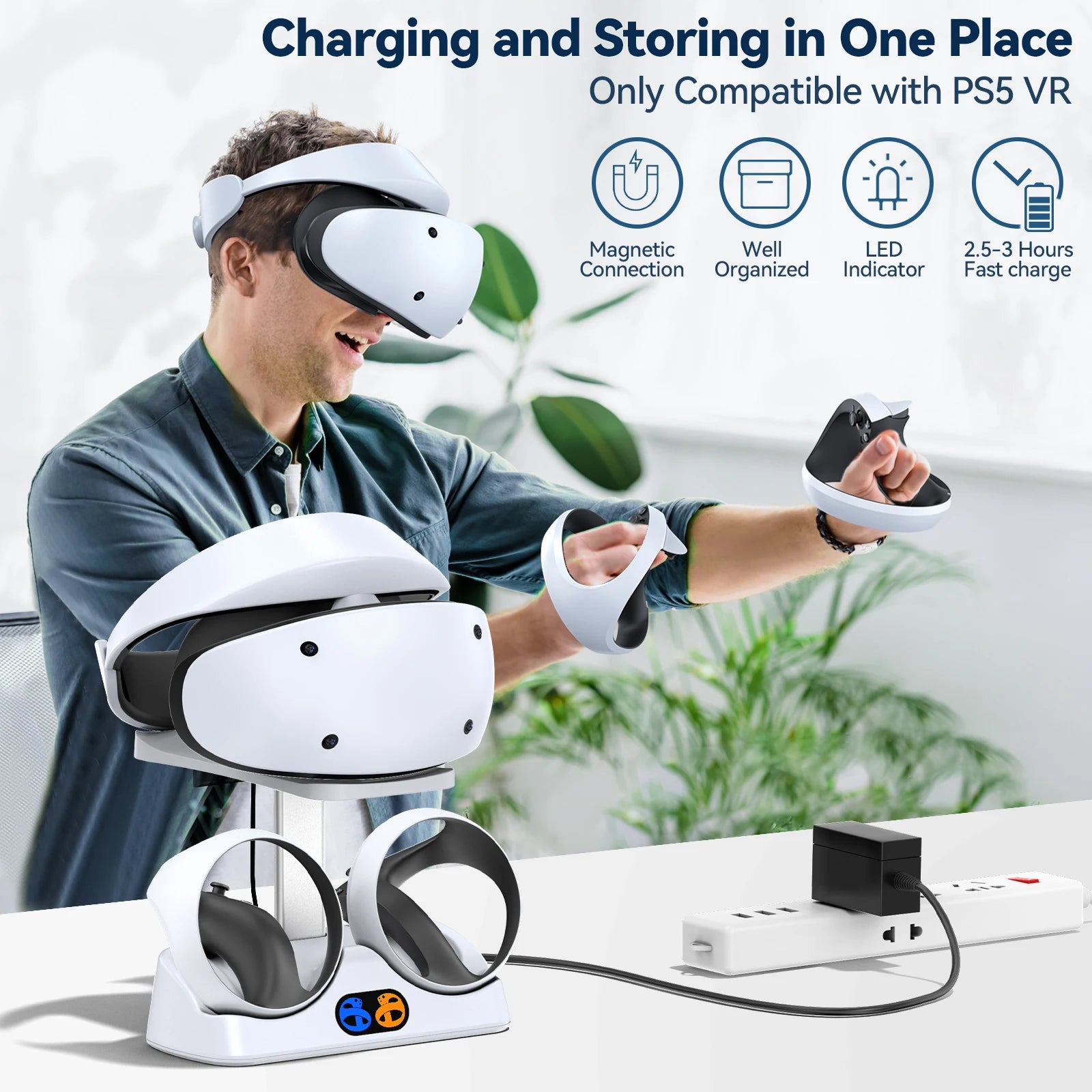 PSVR 2 Controller Charging Dock with Headset Holder - Organize and Power Up