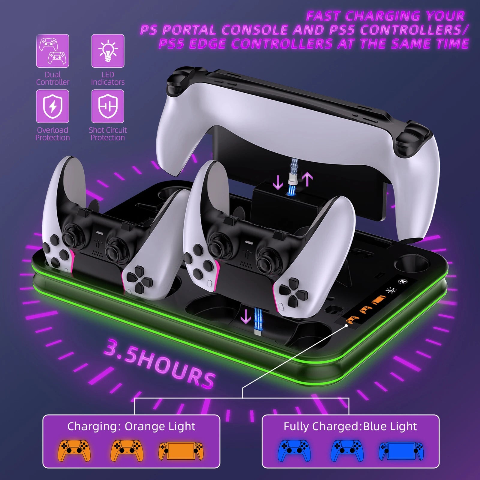 PlayStation 5 Slim Cooling Dock with RGB LED and Controller Charging