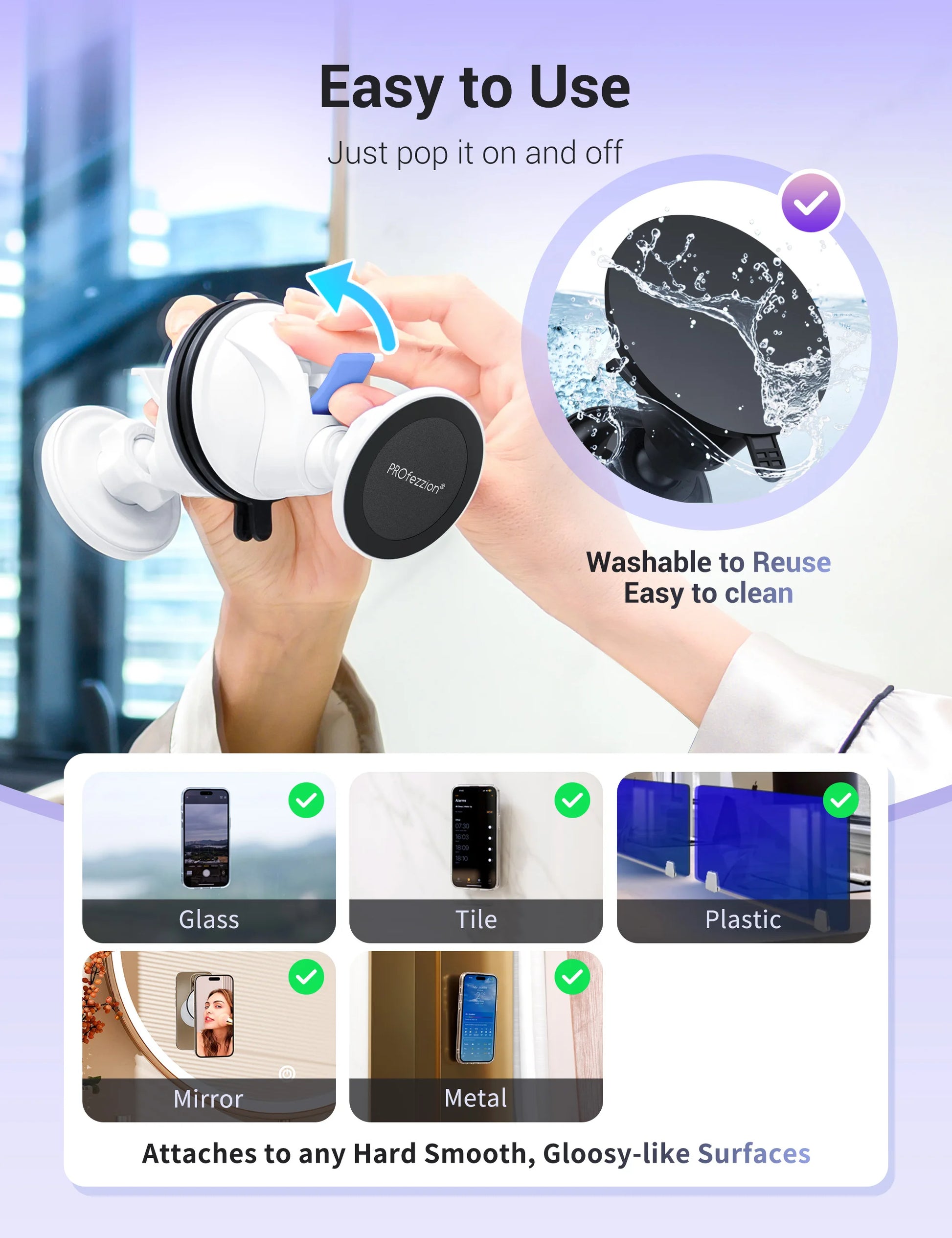 Multi-Surface Suction Magnetic Phone Mount Detachable Hands-Free Phone Holder