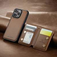 2-in-1 Magnetic Leather Wallet Case with Detachable Card Slots for iPhone 15 Series